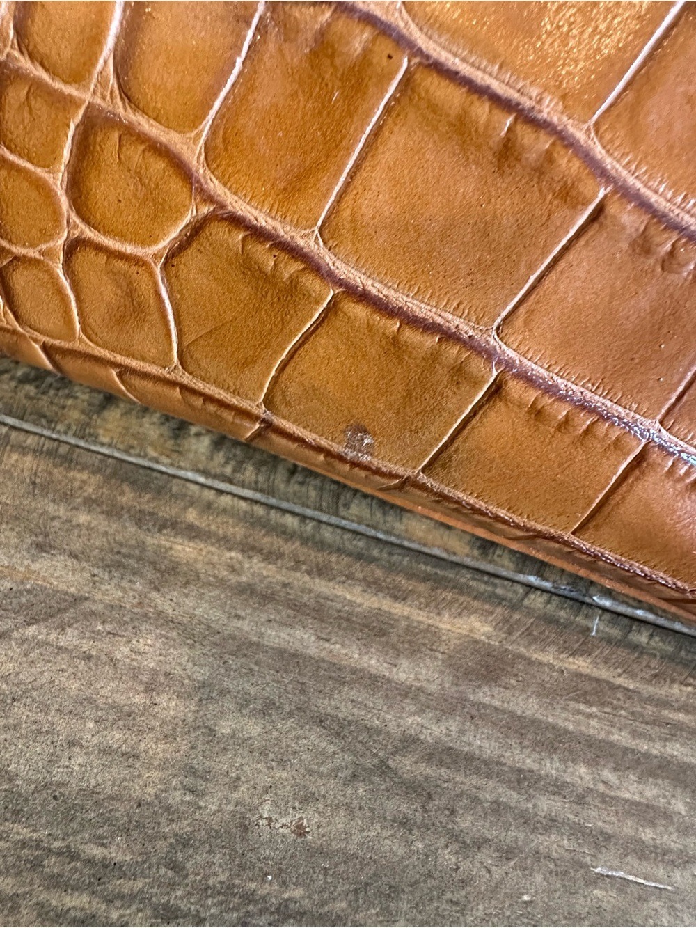 Valentina Tradizione Cognac Croc Embossed Genuine Leather Tote Made in Italy - Picture 8 of 8